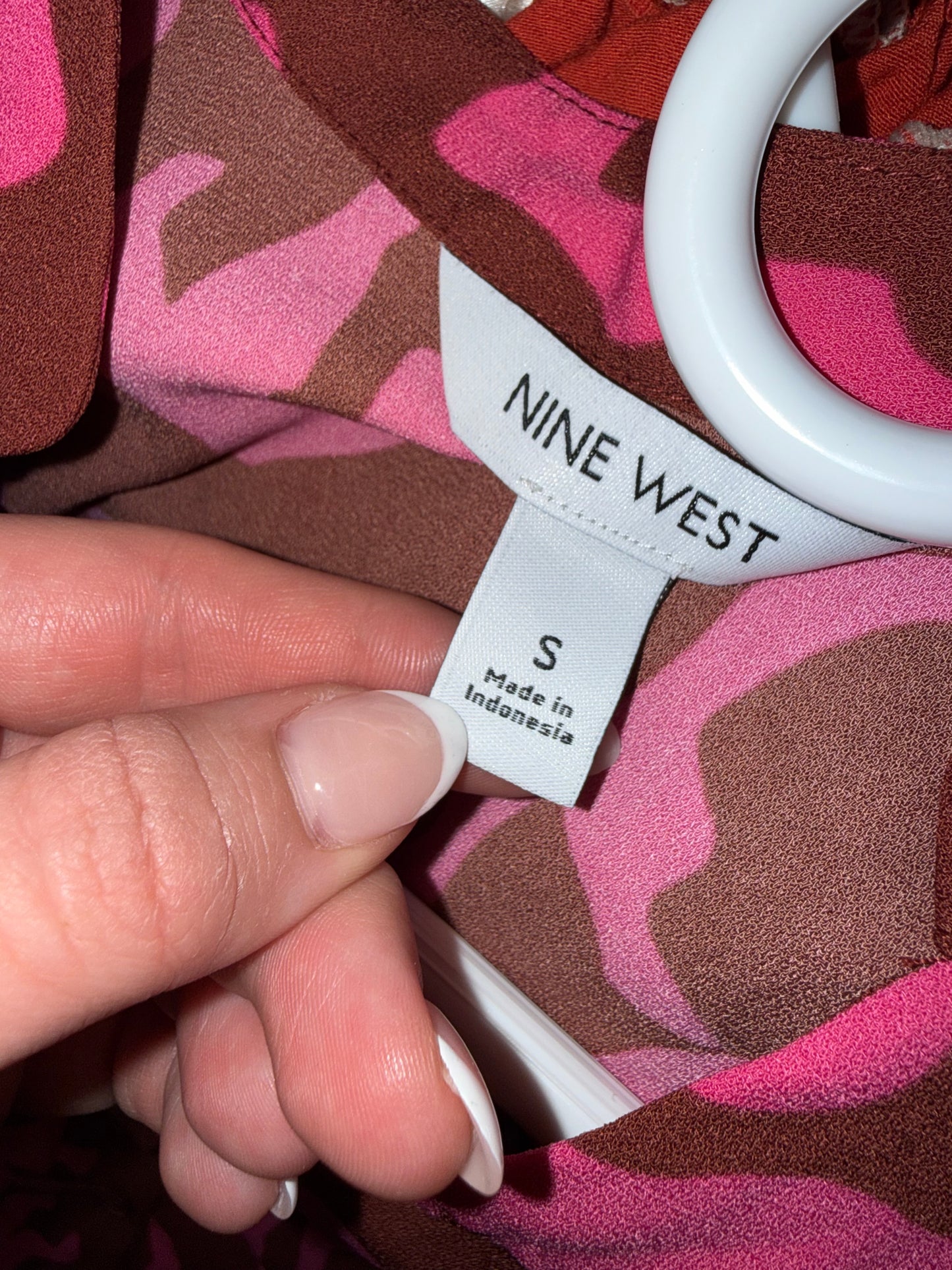 Nine West (Small) Burgundy & Pink Pattern Button Up Sleeveless Midi Dress