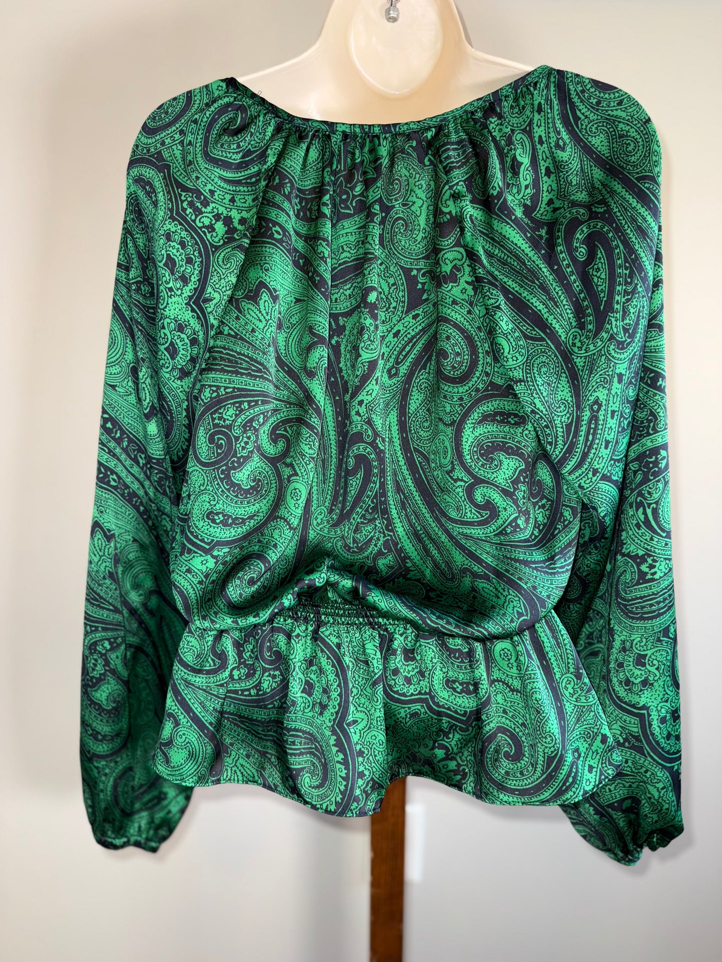 Michael Kors (Small) Black and Green Paisley Pattern Blouse