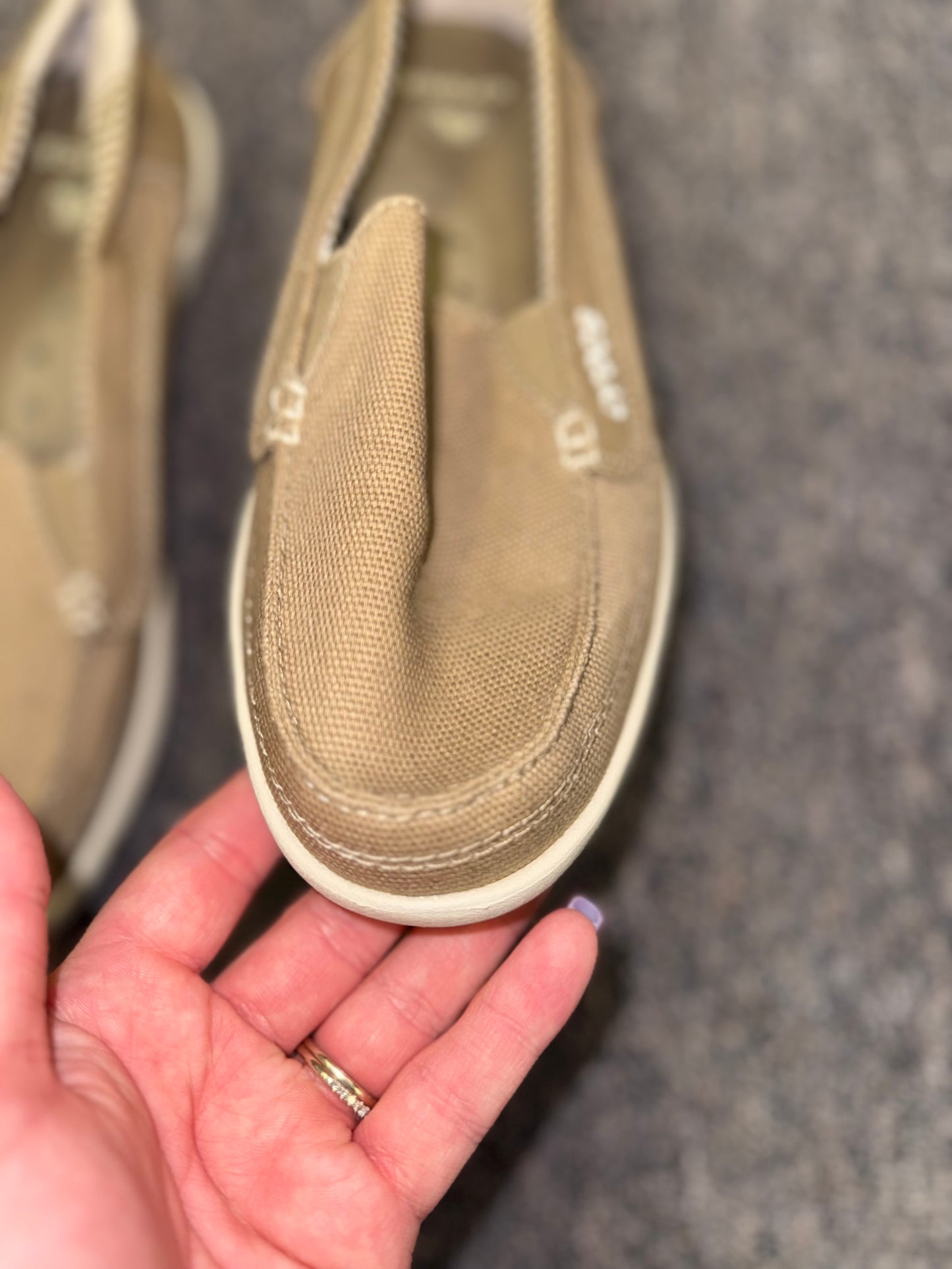 Crocs (Women's 7) Neutral Walu Khaki Canvas Boat Shoes