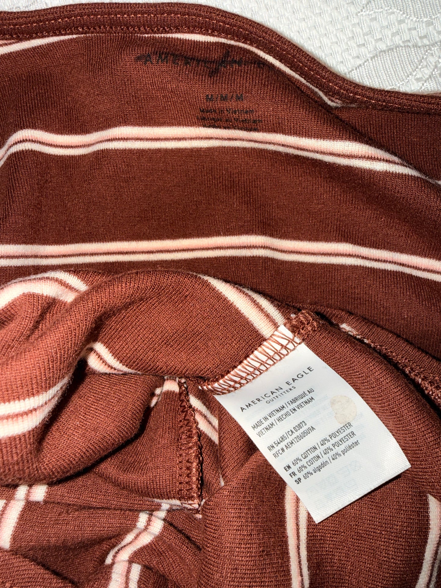 American Eagle (Medium) Brown/White Striped Button Up Tank Top with Tied Hem