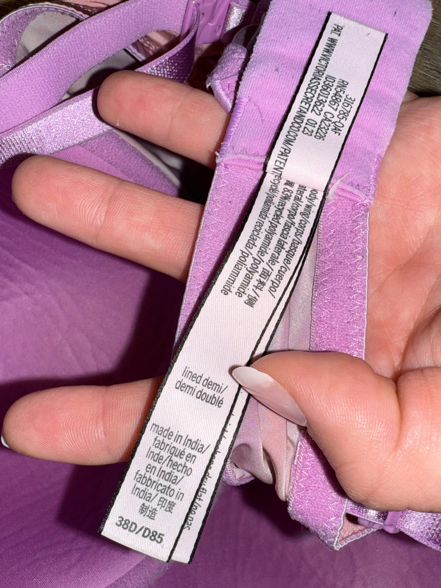 Victoria's Secret (38D) Pink//Purple Tie Dye Lined Demi Bra