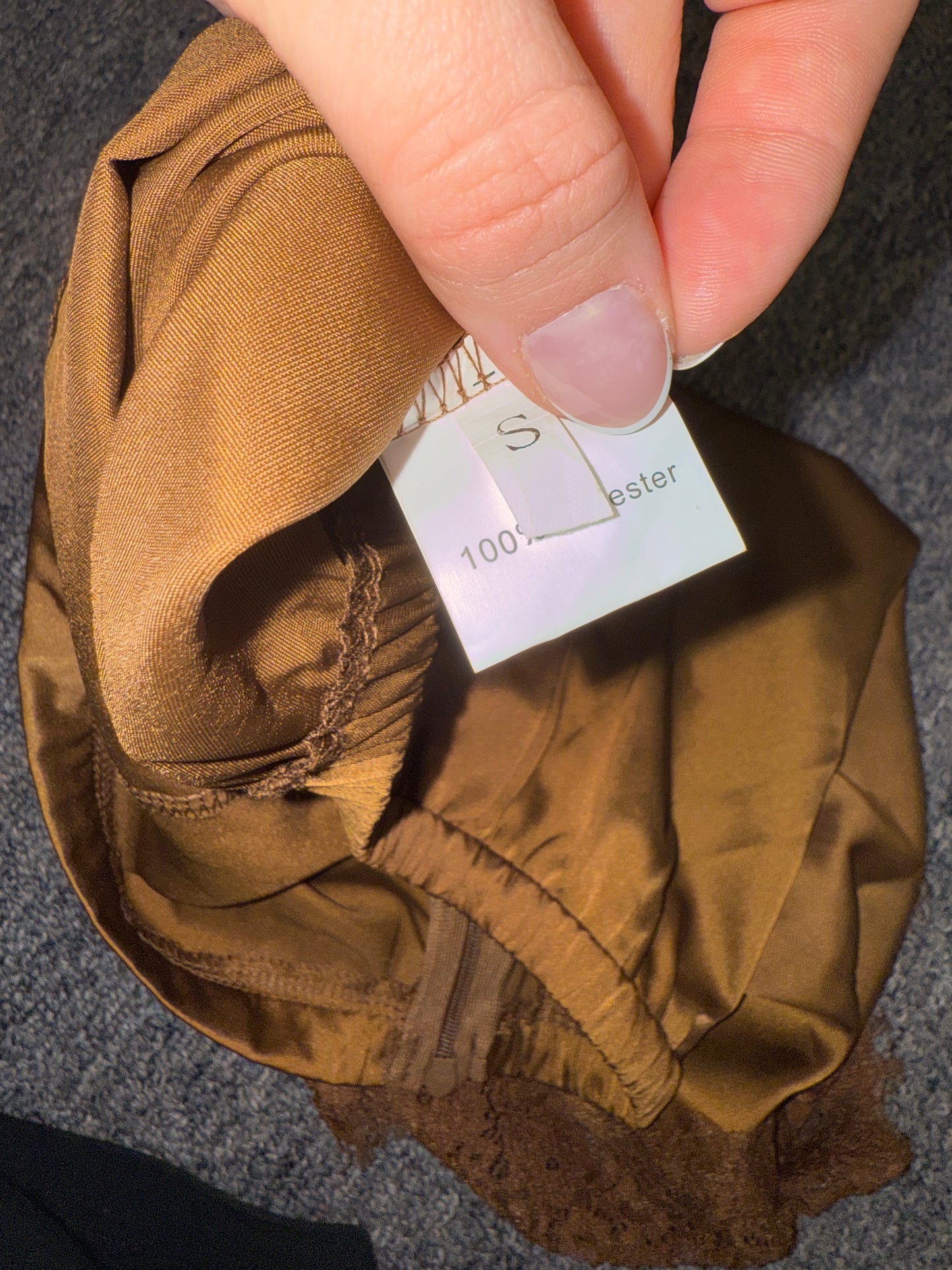 Brand New Brown Polyester Shorts with Lace Bottom Hem (Small)