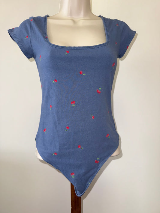 PINK Victoria's Secret (Small) Blue Bodysuit with Cherry Pattern