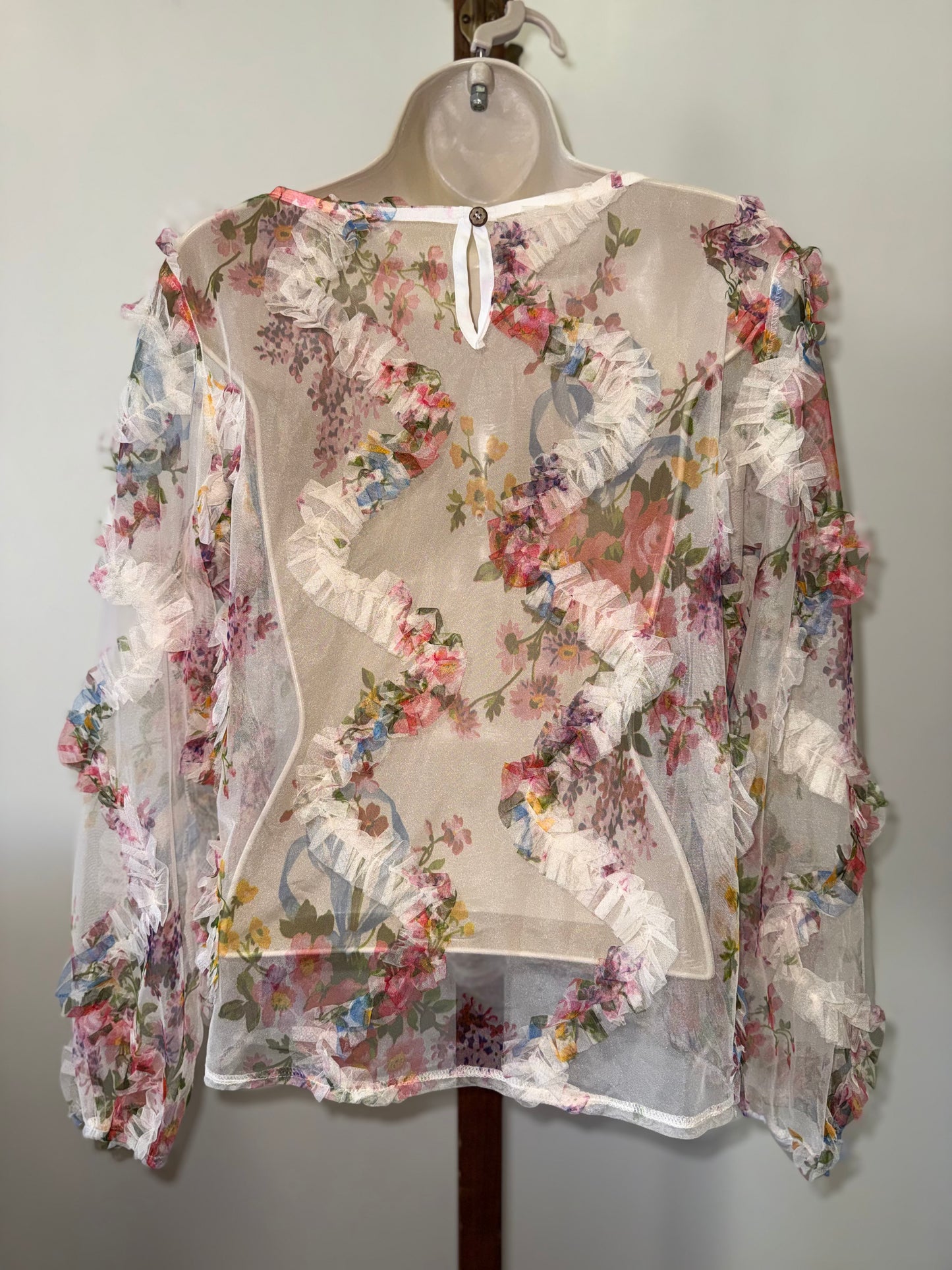 SHEIN (Medium) Neutral Colorful Floral Sheer Lightweight Blouse
