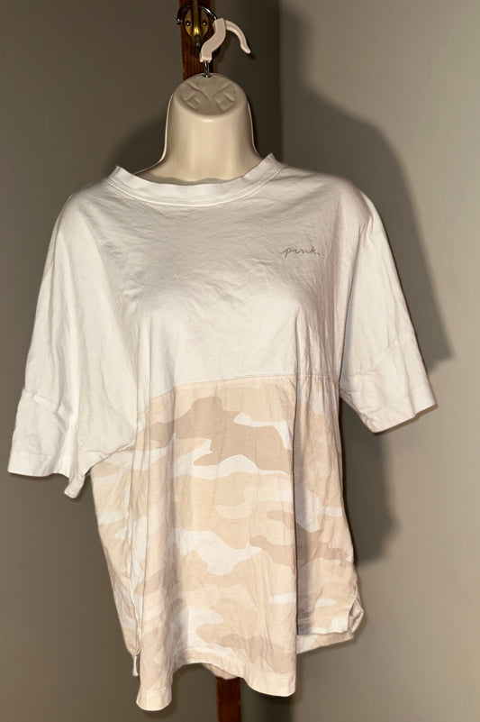PINK Victoria's Secret (Medium) White Color-Block Camo Pattern Top