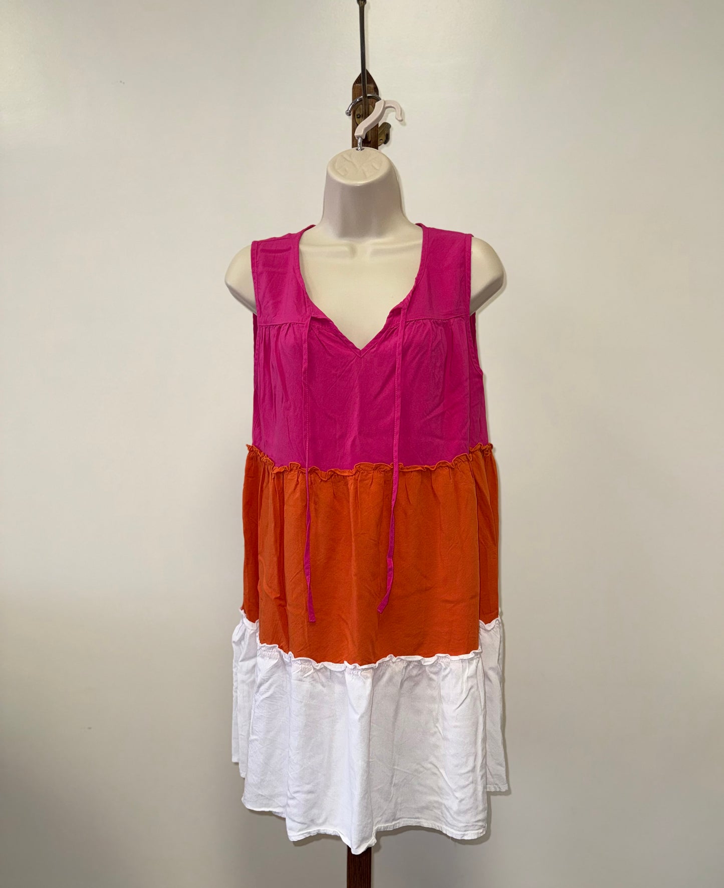 Robert Louis (Large) Colorblock Ruffle Midi V-Neck Dress