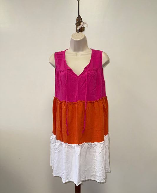 Robert Louis (Large) Colorblock Ruffle Midi V-Neck Dress