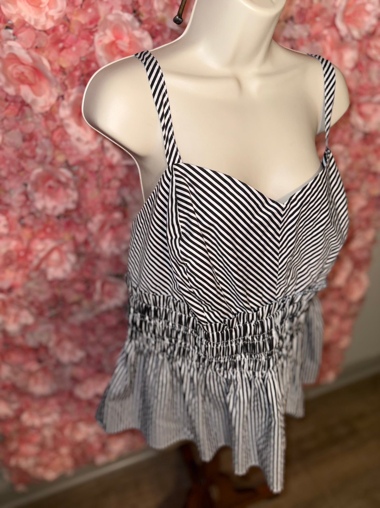 Ashley Stewart (24) Black & White Striped Ruffle Tank Blouse