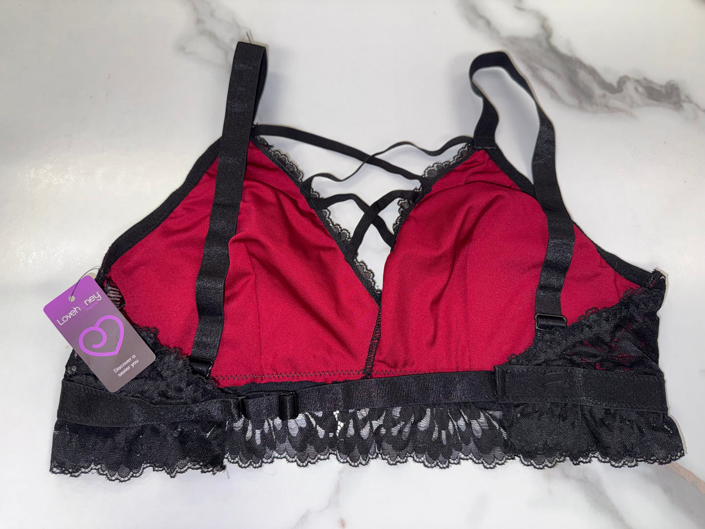 NWT LoveHoney (3X) Black and Red Lace Lingerie Bralette
