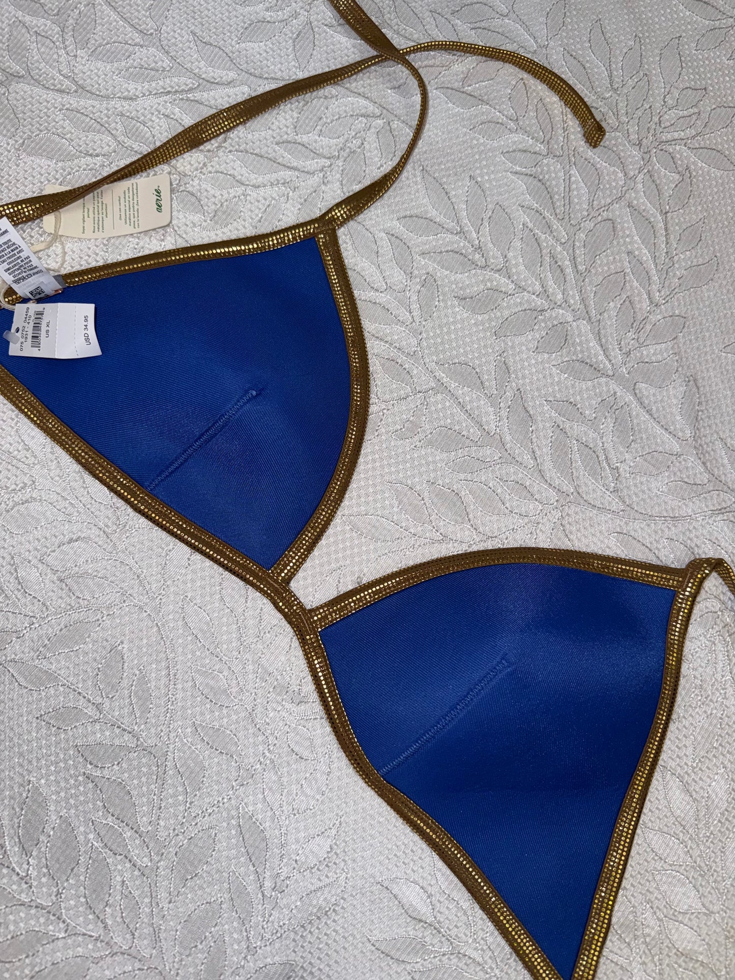 NWT Aerie (XL) Brand New Blue & Gold Floral Bikini Top