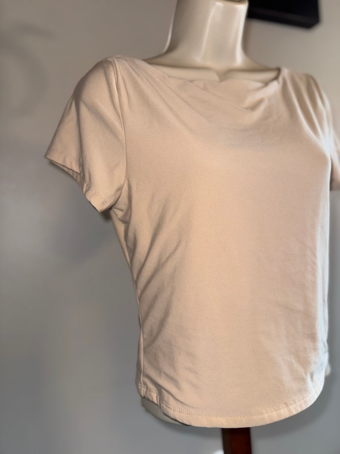 Pink Rose (Large) Cream Short Sleeve Crop Top