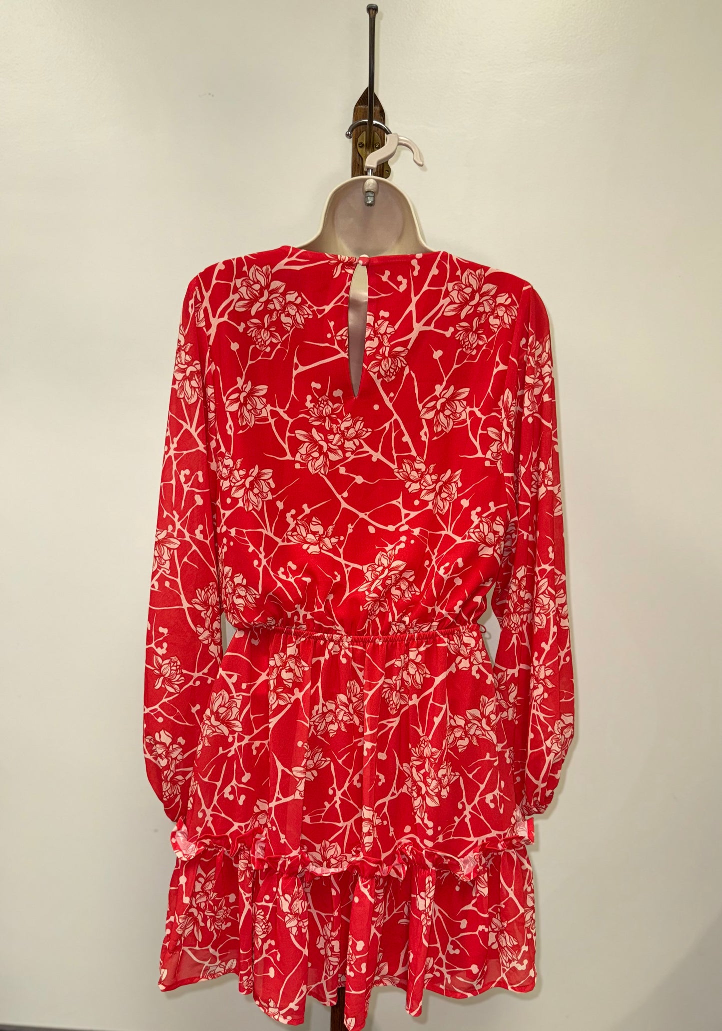 Flying Tomato (Small) Brand New Red//Cream Floral Long Sleeve Ruffle Dress