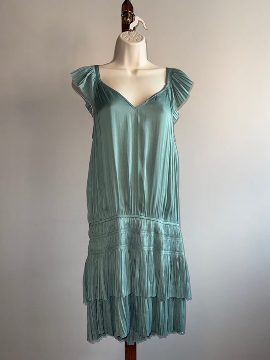 Current Air (Medium) Mint Green Pleated Short Sleeve Dress with Stretch