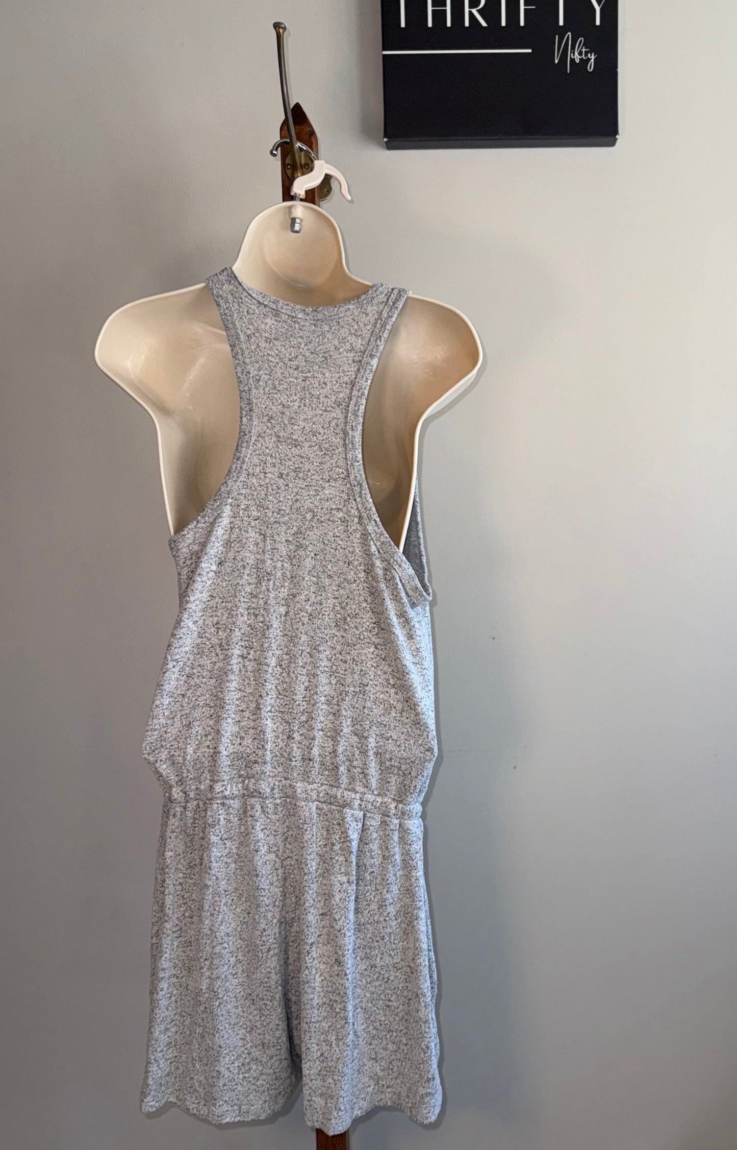 Serra (Medium) Grey V-Neck 3/4 Button Up Sleeveless Romper
