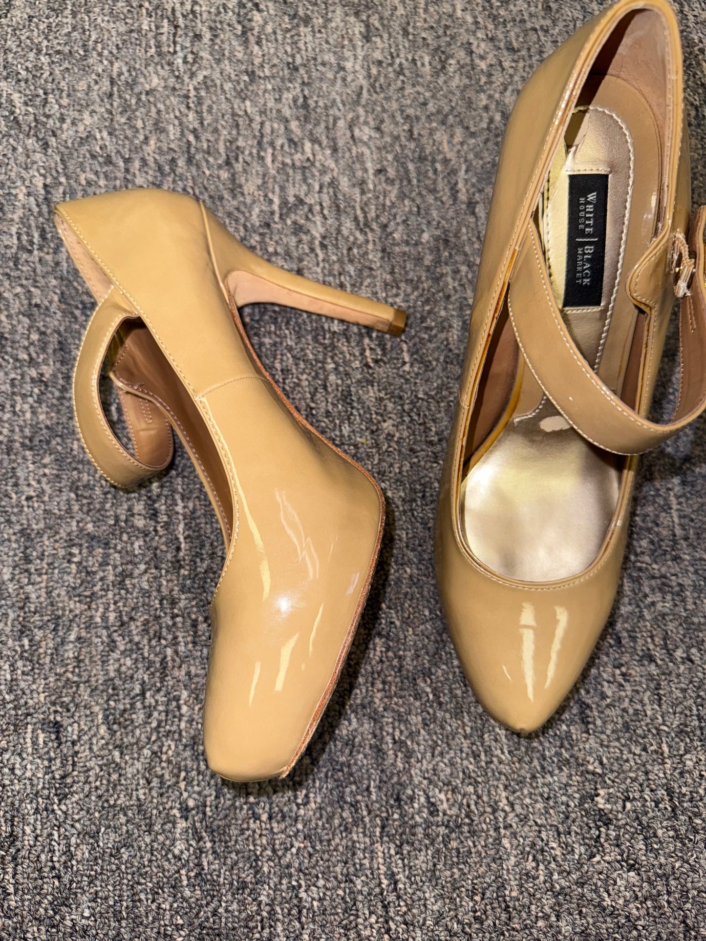 White House Black Market (7 1/2) Tan High Heels with Buckle Strap