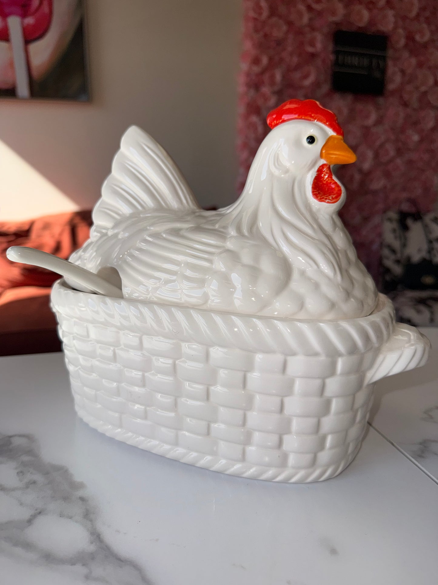 Vintage Nesting Hen Soup Dish with Lid and Ladle