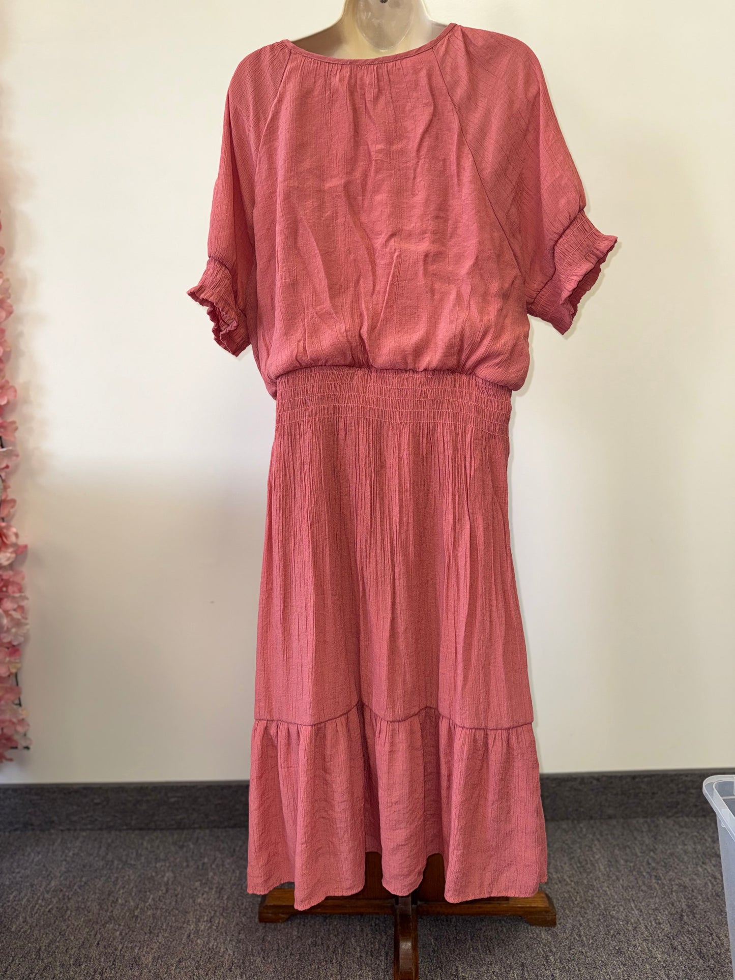 Luxology (XL) Pink Maxi Dress with Smocked Waist