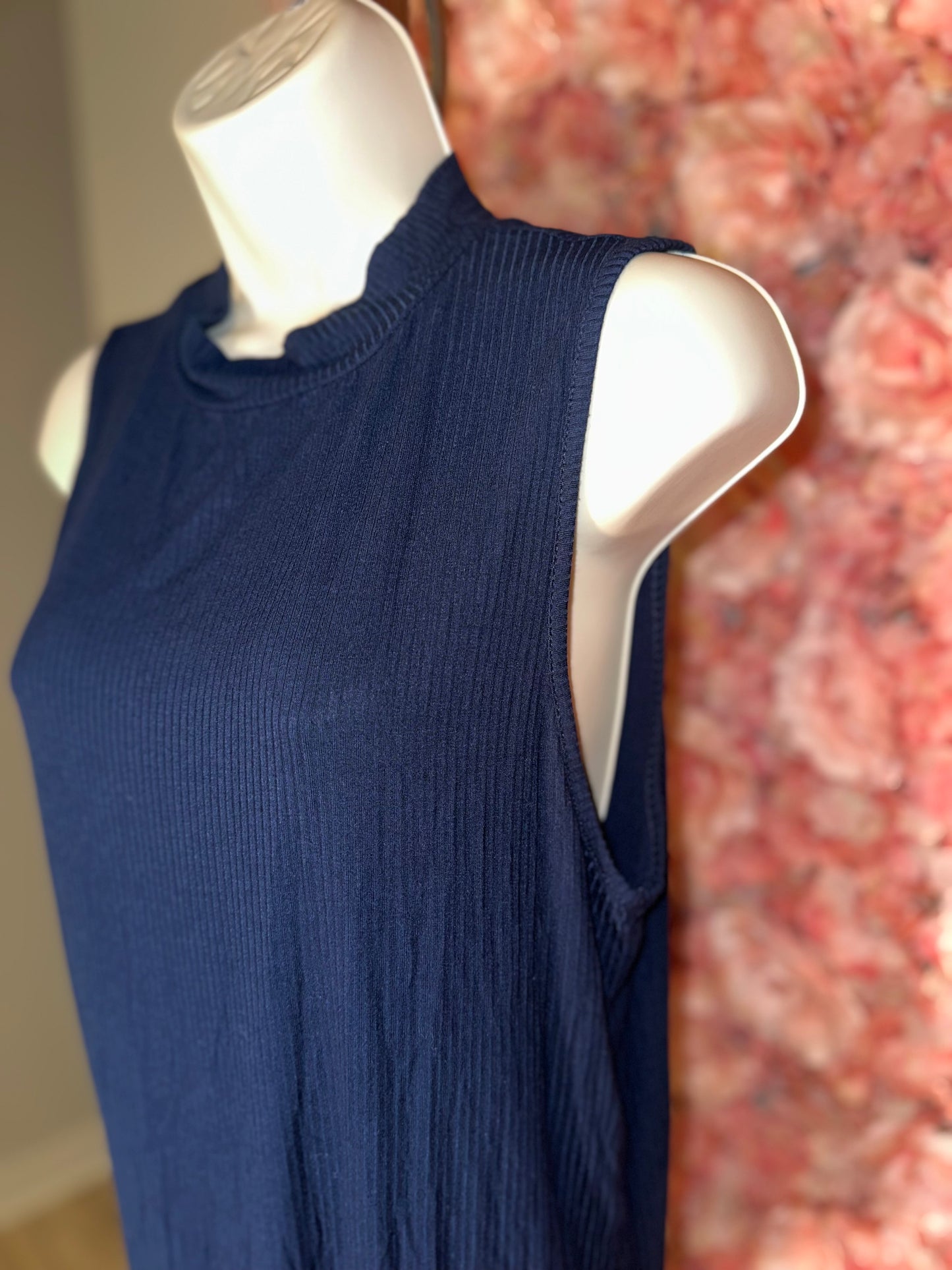 NWT Ambiance (2X) Brand New Blue Ribbed Sleeveless One Piece High Neck Bodysuit