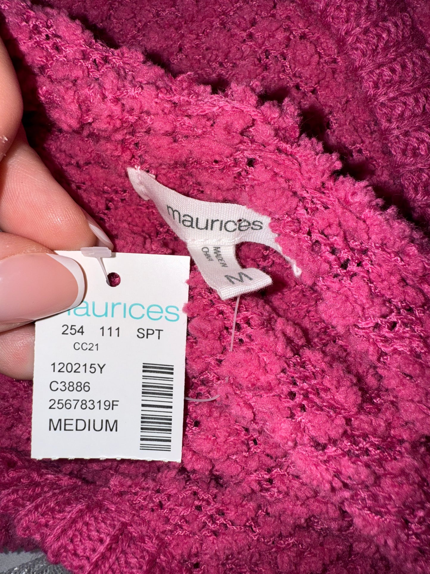 NWT Maurices (Medium) Brand New Hot Pink Fuzzy Knit Hooded Sweater