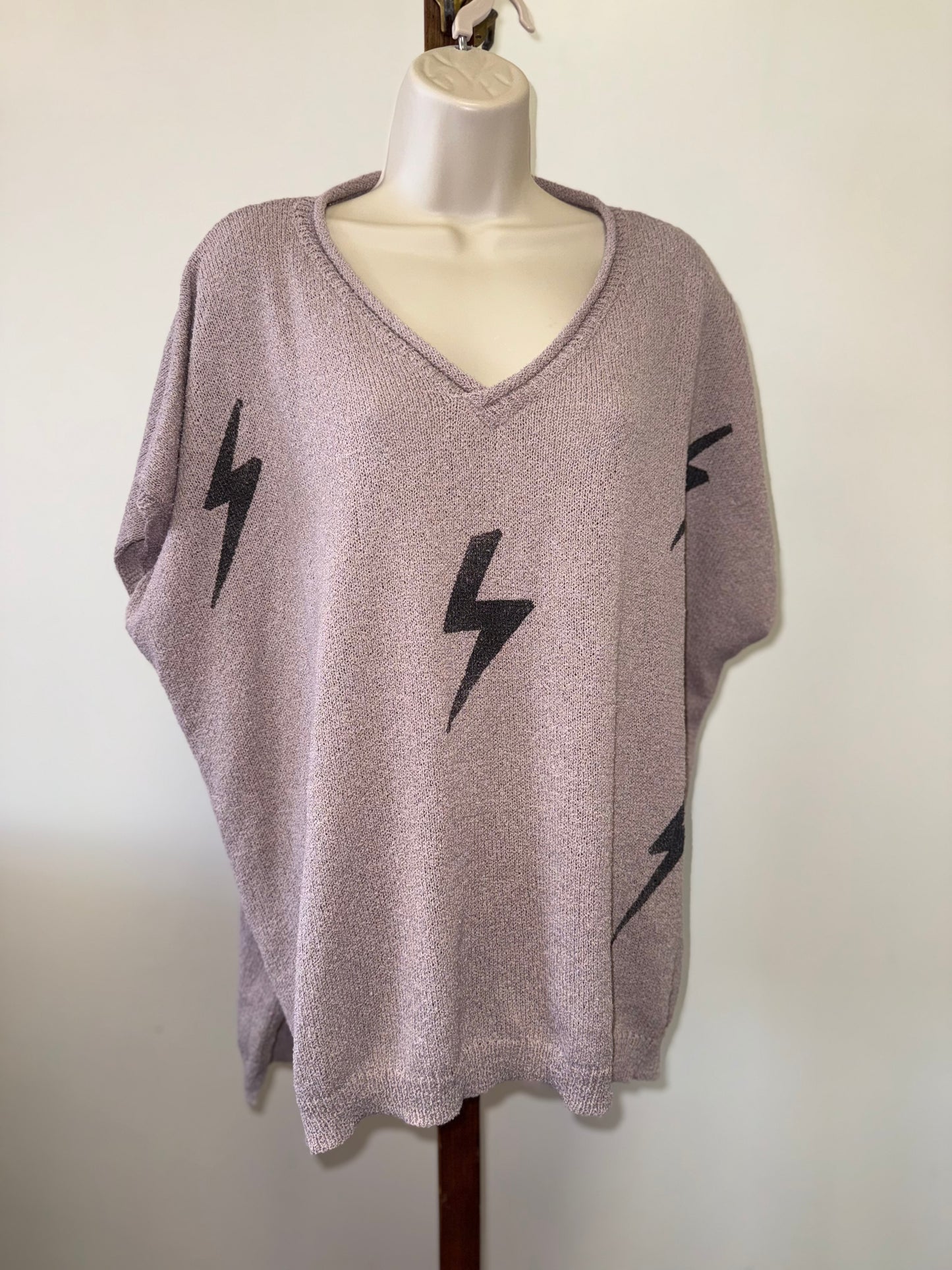 NWT Three Bird Nest (Medium) Brand New Blush Knit V-Neck Blouse w Lightning Bolt