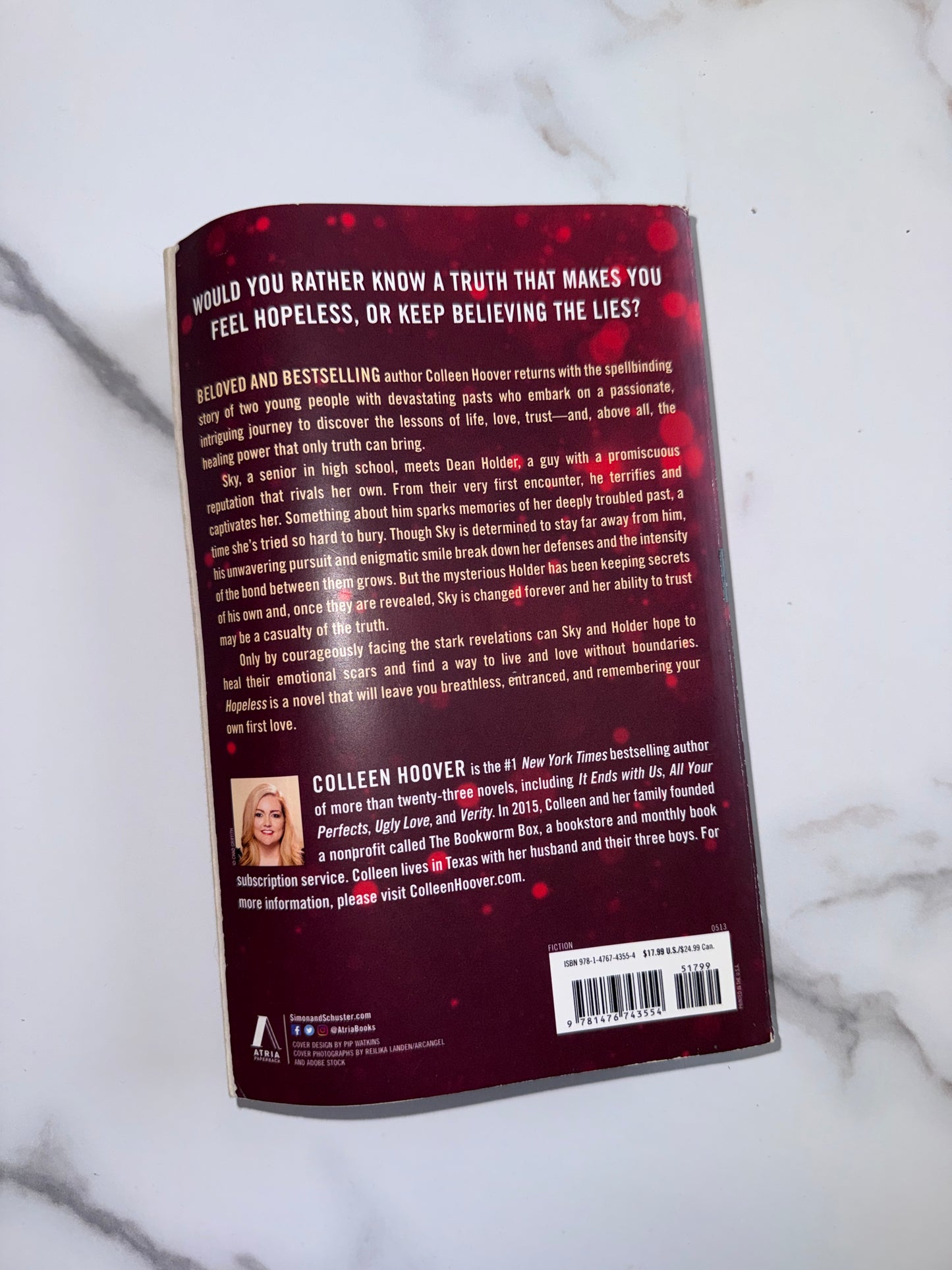 'Hopeless' By Colleen Hoover Paperback Book