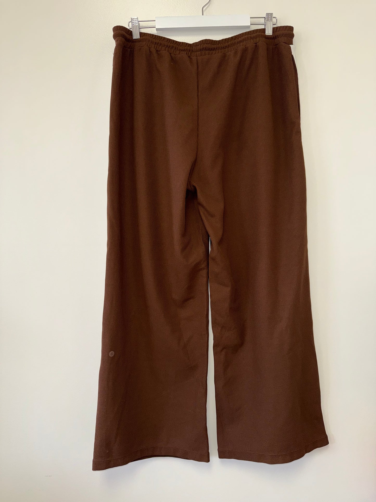 Halara (XL) Brown Waffle Knit Wide Leg Track Pants with Buttoned Bottom Hem
