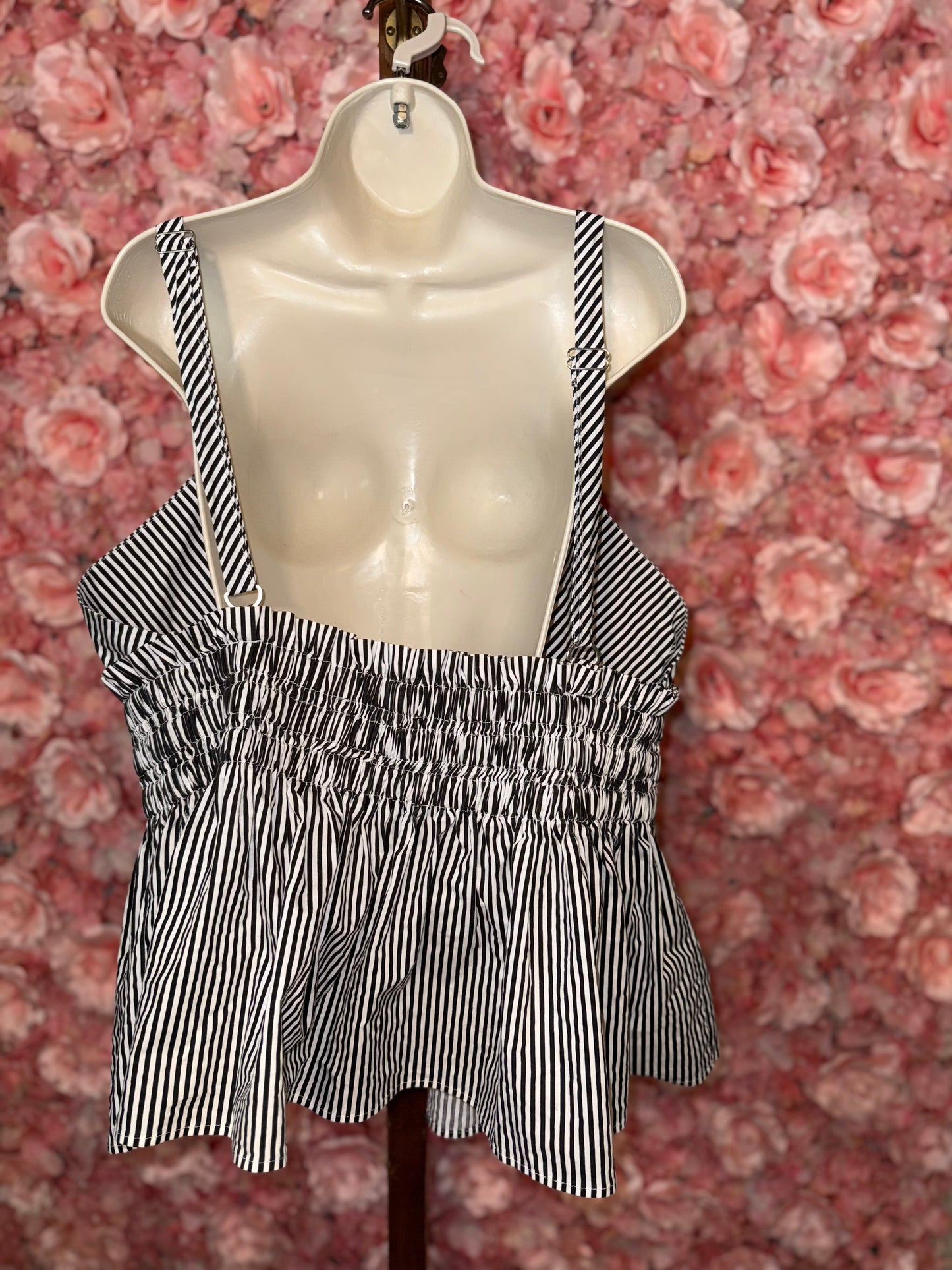 Ashley Stewart (24) Black & White Striped Ruffle Tank Blouse