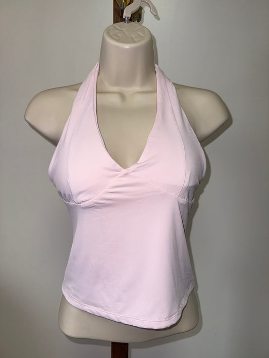 Pink Rose (Medium) Pink Luxy Contour Halter Neck Crop Top