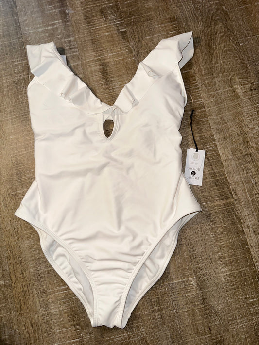 NWT Shade & Shore (Medium) Brand New White One Piece Swimsuit with Ruffle Straps