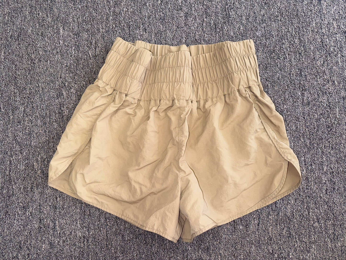Zenana (XL) Tan Windbreaker Shorts with Smocked Waist