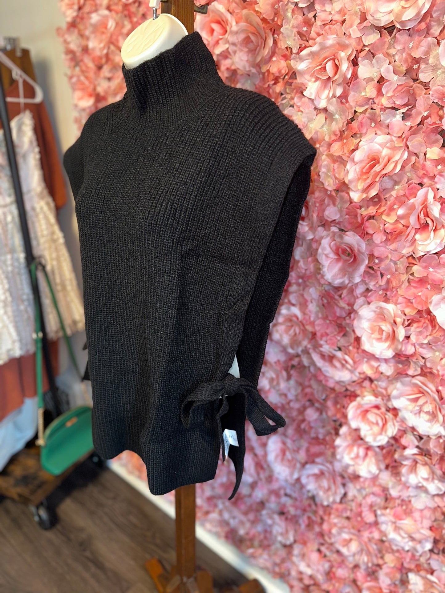 Brand New (M) Black Turtleneck Sleeveless Sweater Vest with Tied Side