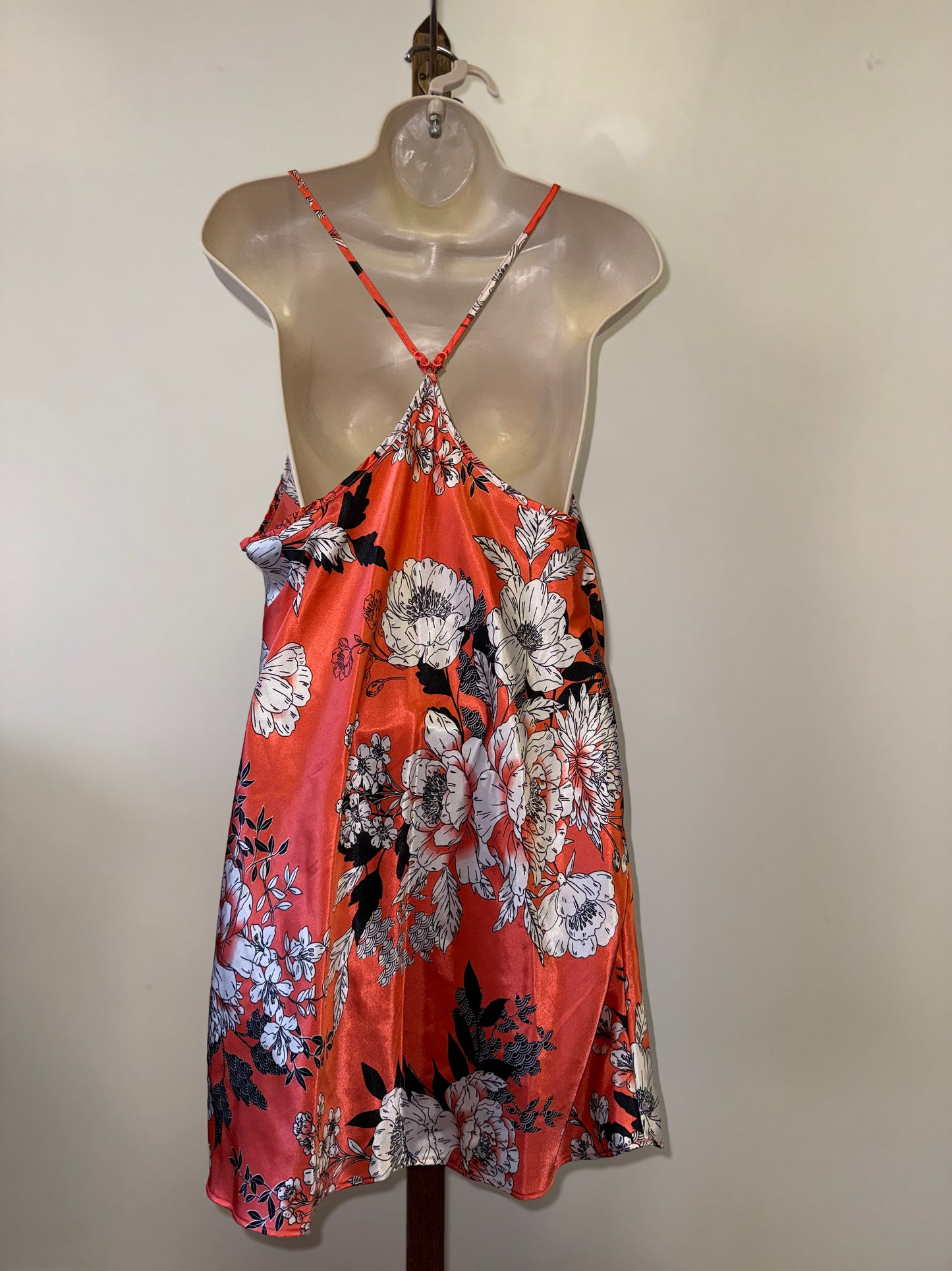 Secret Treasures (Medium) Coral Floral Chemise Slip Dress with Lace Trim