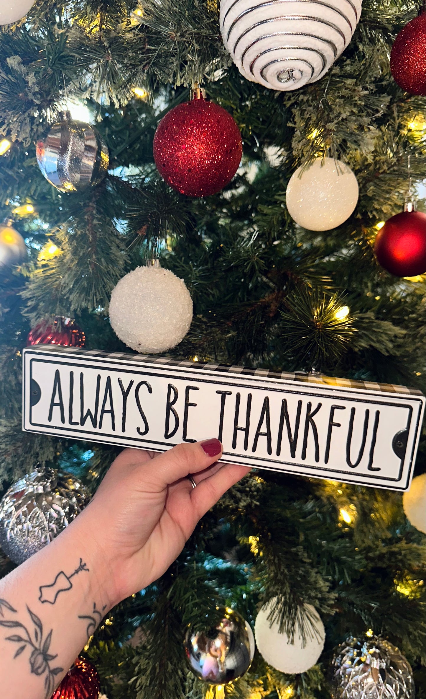 Collins Black and White Buffalo Plaid 'Always Be Thankful' Wooden Sign