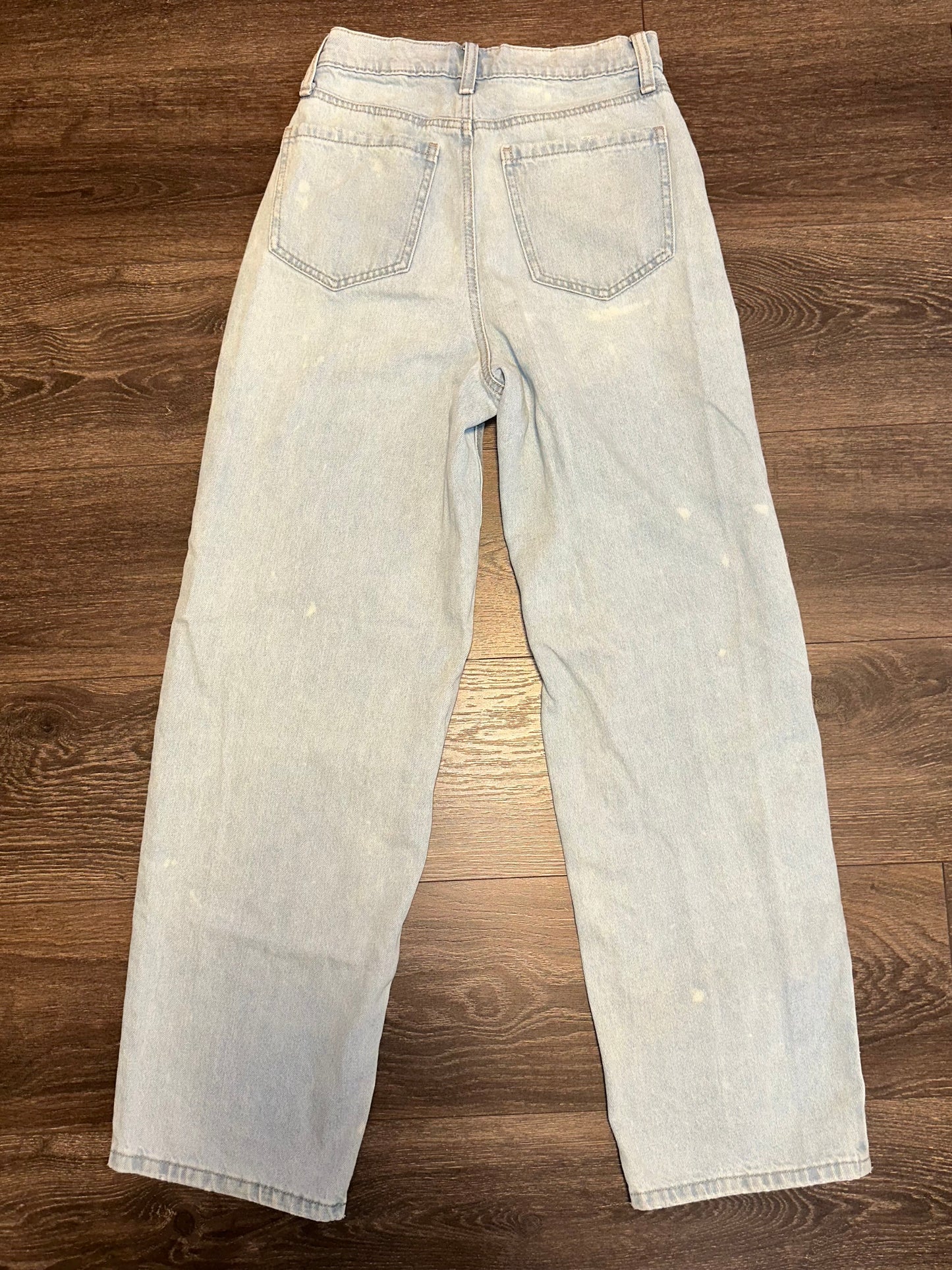 SO (3) Light Wash Highest Rise Baggy Bleach Pattern Denim Ripped (patched) Jeans