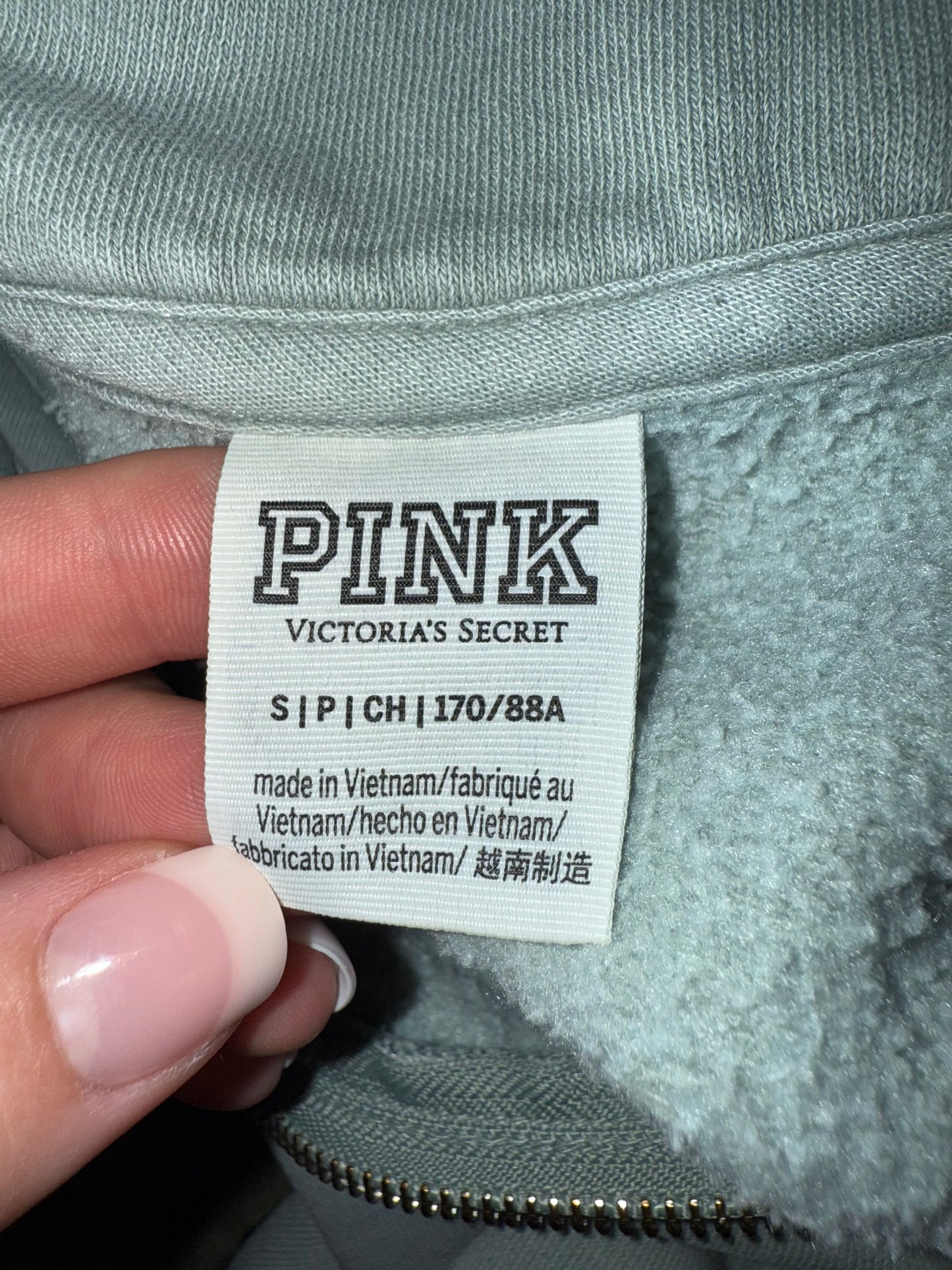 PINK Victoria's Secret (Small) Light Blue 3/4 Zip Up Cropped Sweatshirt