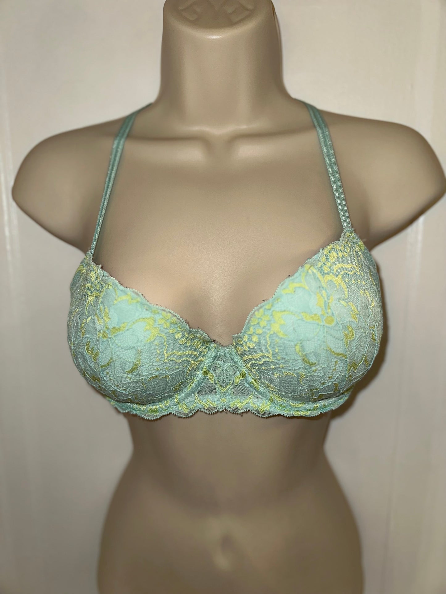 PINK VS (32D) Blue/Green Lace Push Up Bra