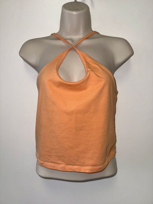American Eagle (Medium) Orange Cropped Halter Neck Tank Top