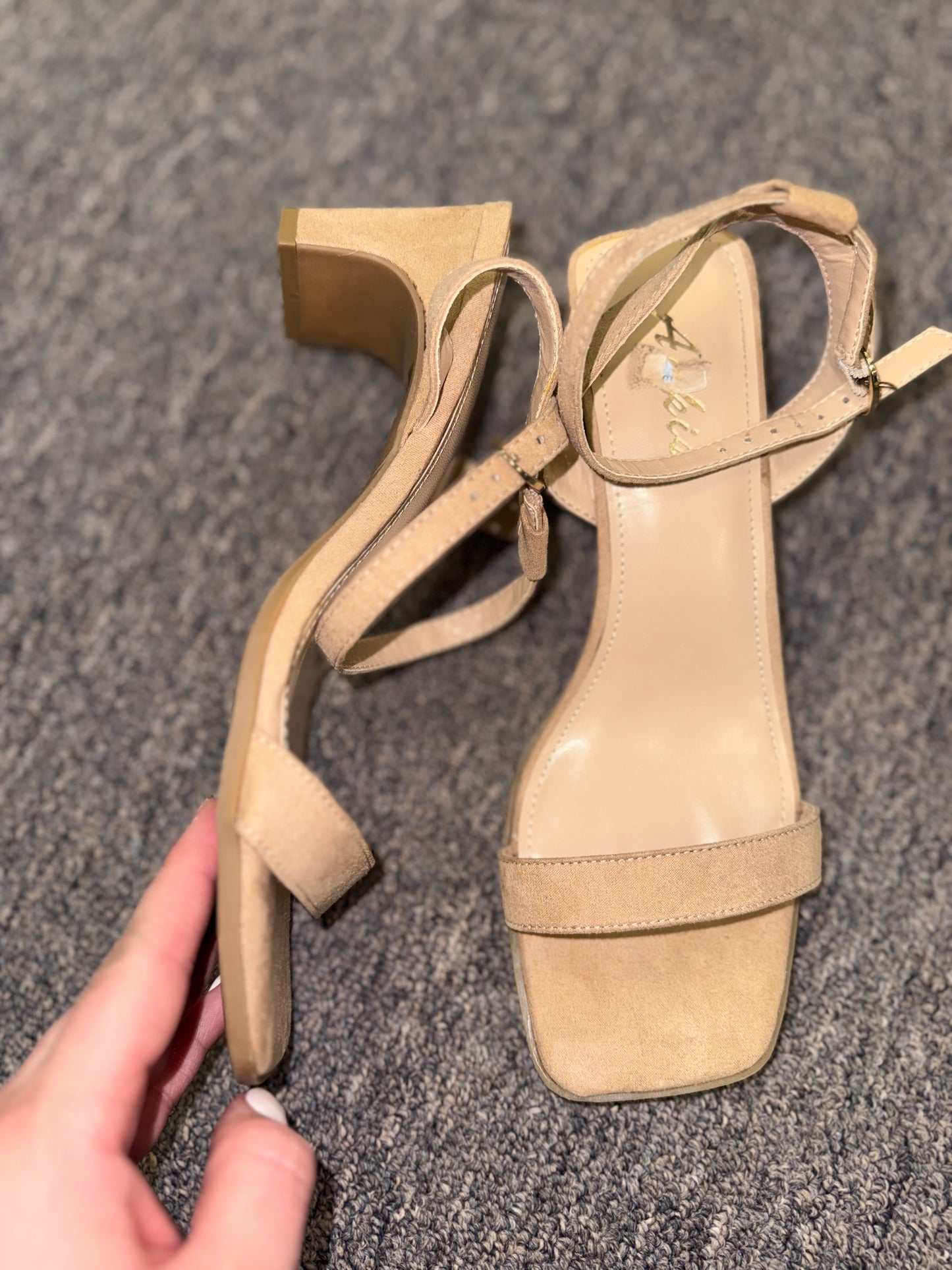 Ankis (8) Nude Open Toe Heels with Adjustable Ankle Strap