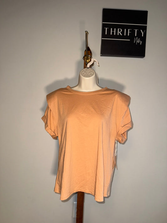 NWT a.n.a (Large) Brand New Tan Short Sleeve Top with Padded Shoulders