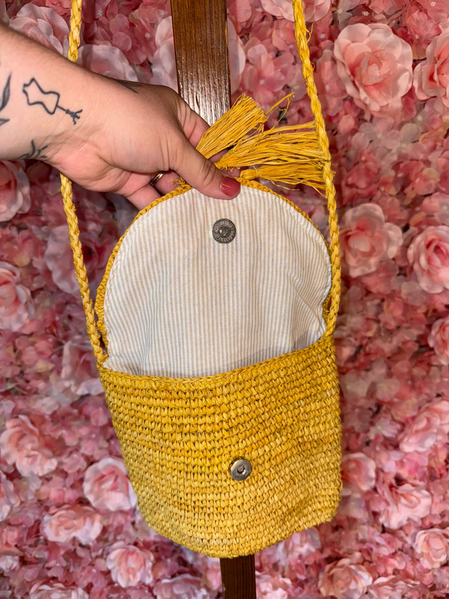 American Eagle Yellow Wicker Crossbody Bag