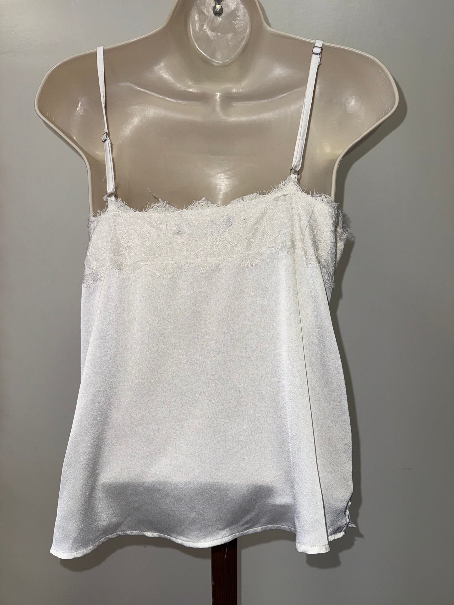 Abercrombie & Fitch (Medium) Off White Lace Buttoned Polyester Tank Top
