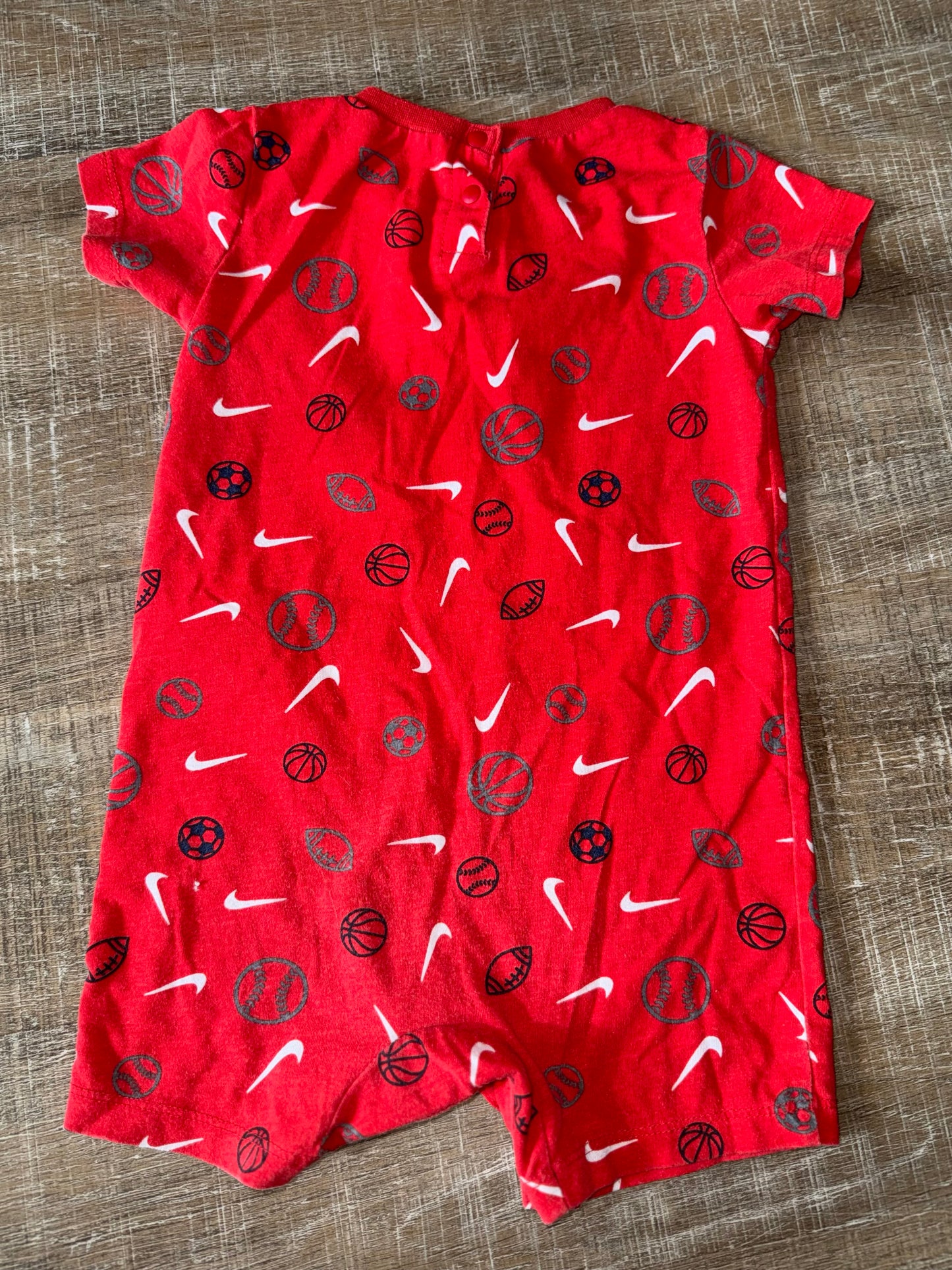 Nike (18M) Red Nike Sport Pattern Onesie Shorts with Front Pocket