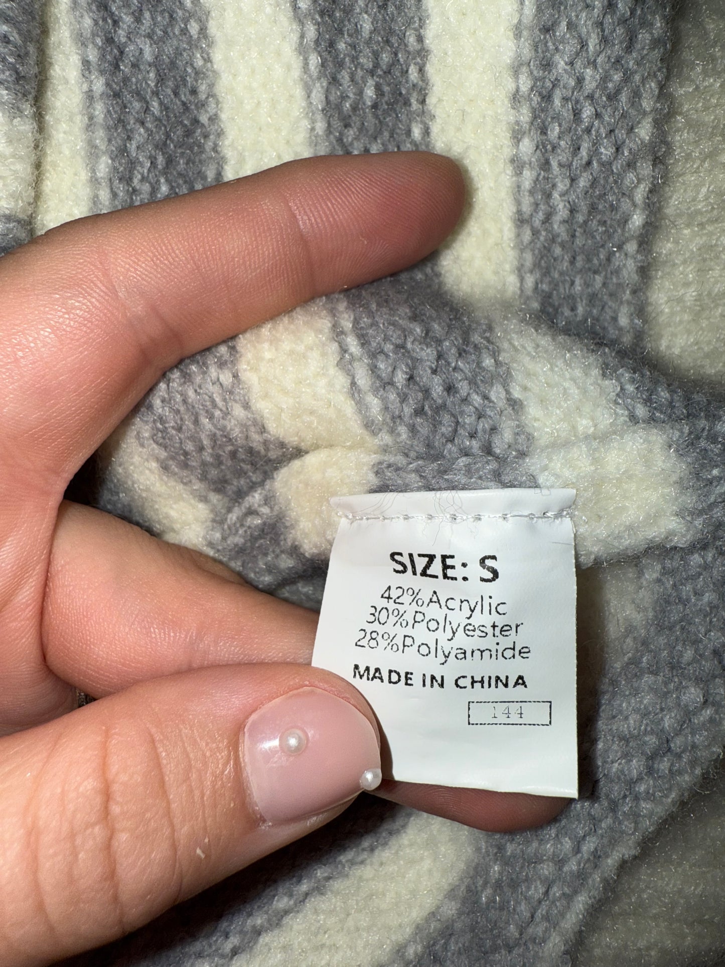 Pink Boutique (Small) Off White & Grey Striped Knit Sweater