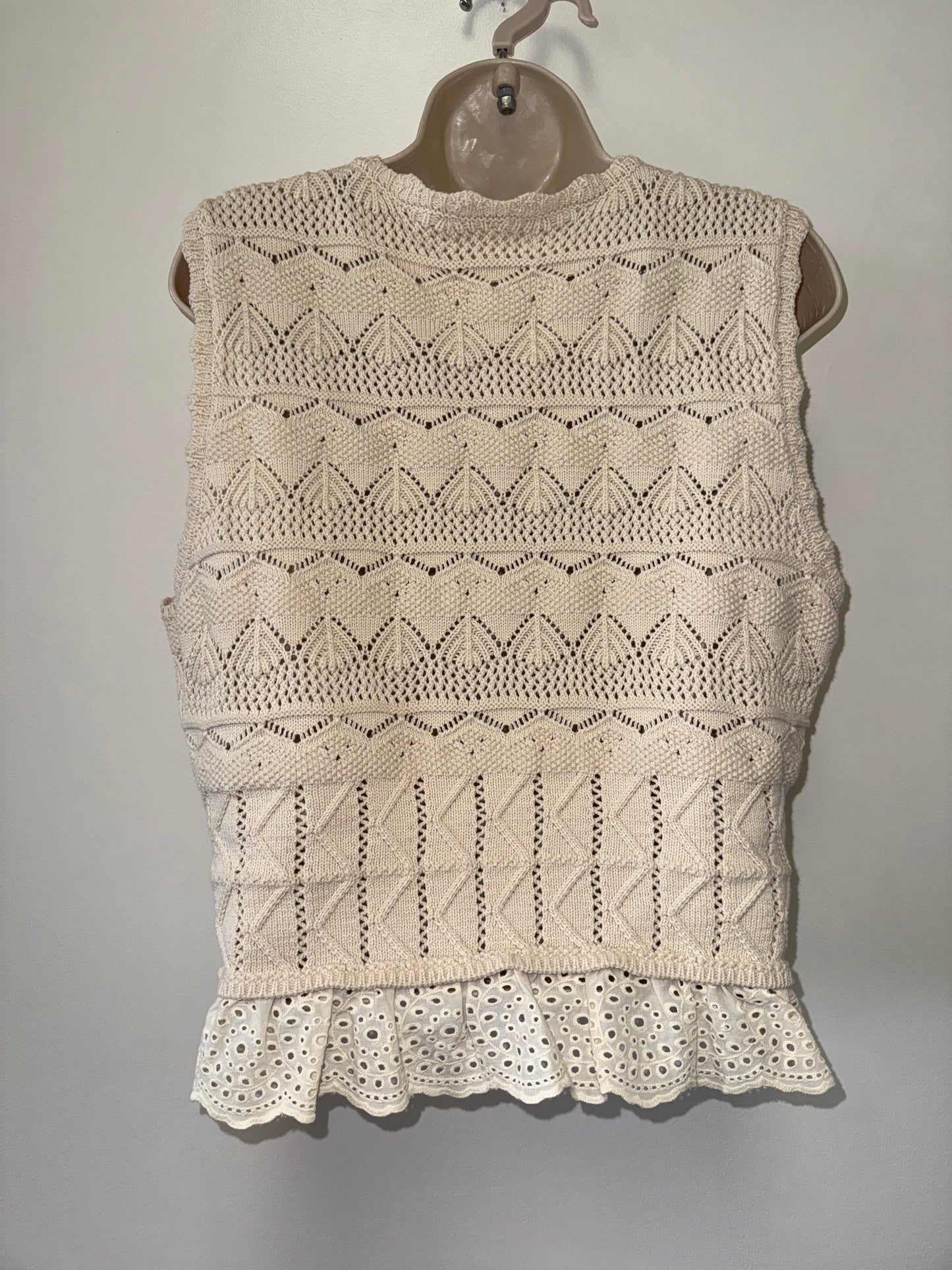 Marled (Large) Cream Crochet Knit Buttoned Sweater Vest
