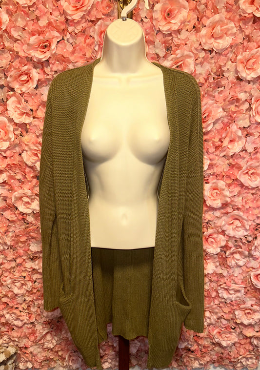 Universal Thread (Large) Green Knit Sweater Cardigan with Pockets