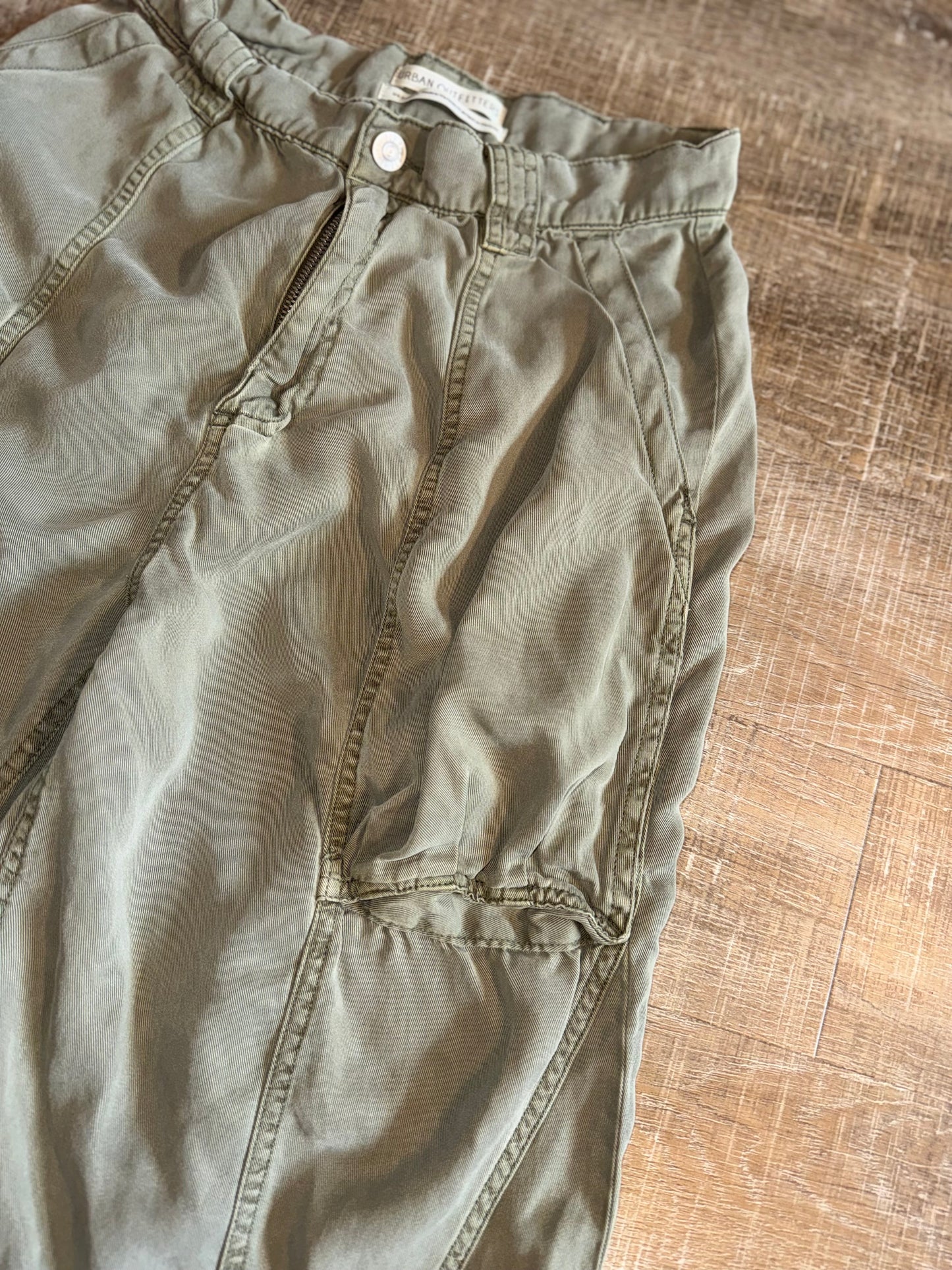Urban Outfitters (2) Green Cargo Wide Leg Pants with Adjustable Button Ankle