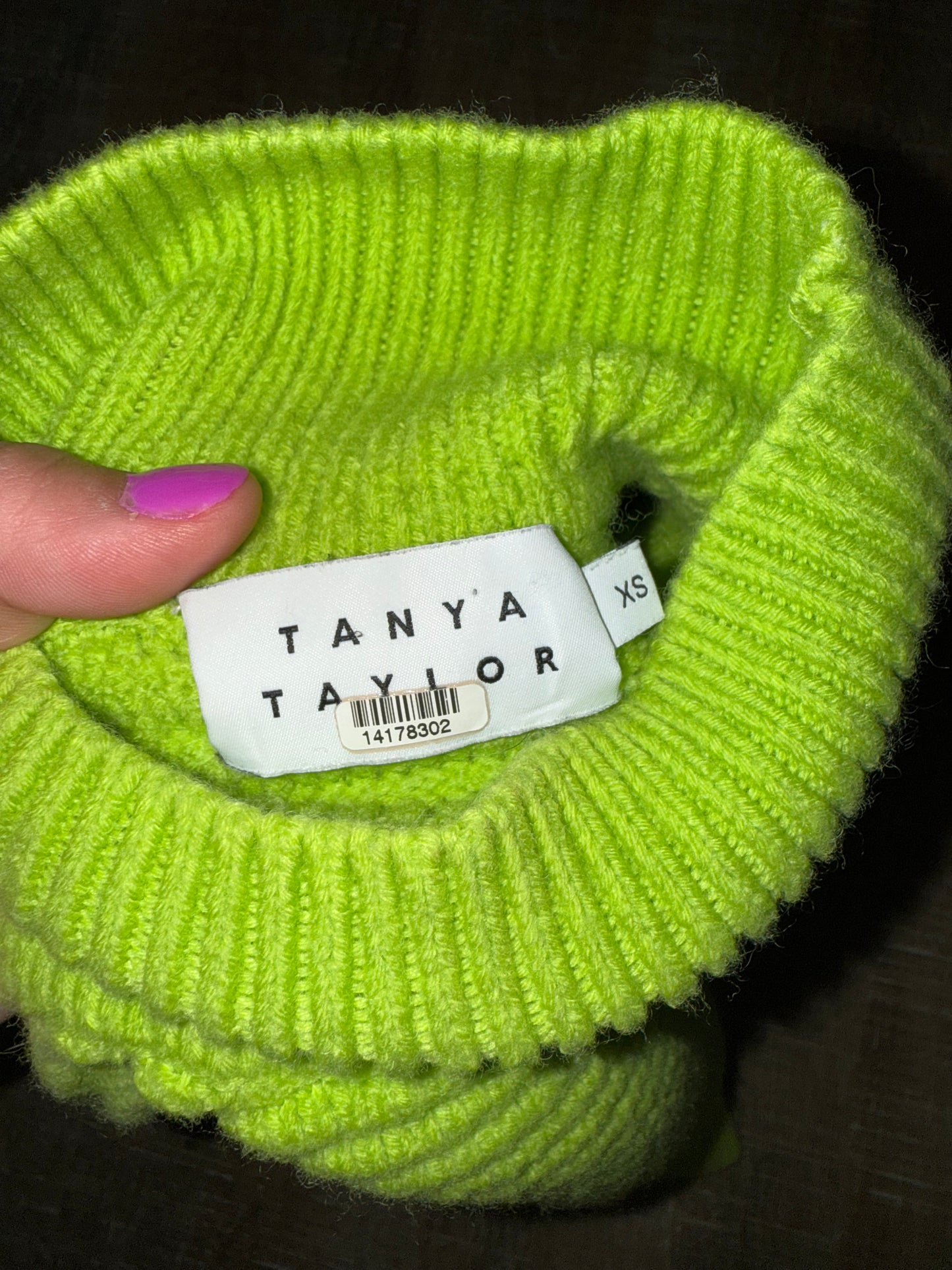 Tanya Taylor (XS) Lime Green Ribbed Turtleneck Wool Sweater