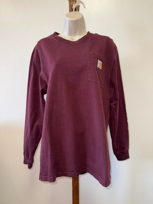 Carhartt (Small) Maroon/Yellow Original Fit Long Sleeve Pocket Tee