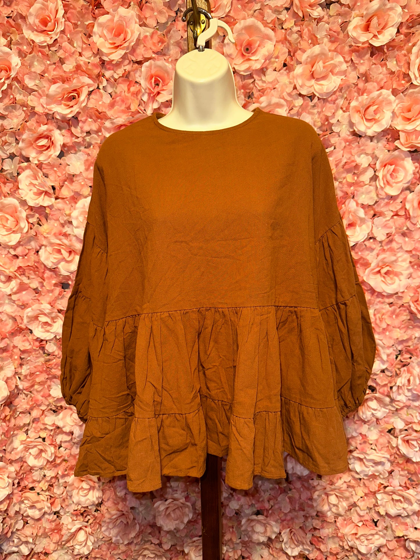 NWT Mud Pie (Small) Brand New Brown Ruffle Flowy Blouse