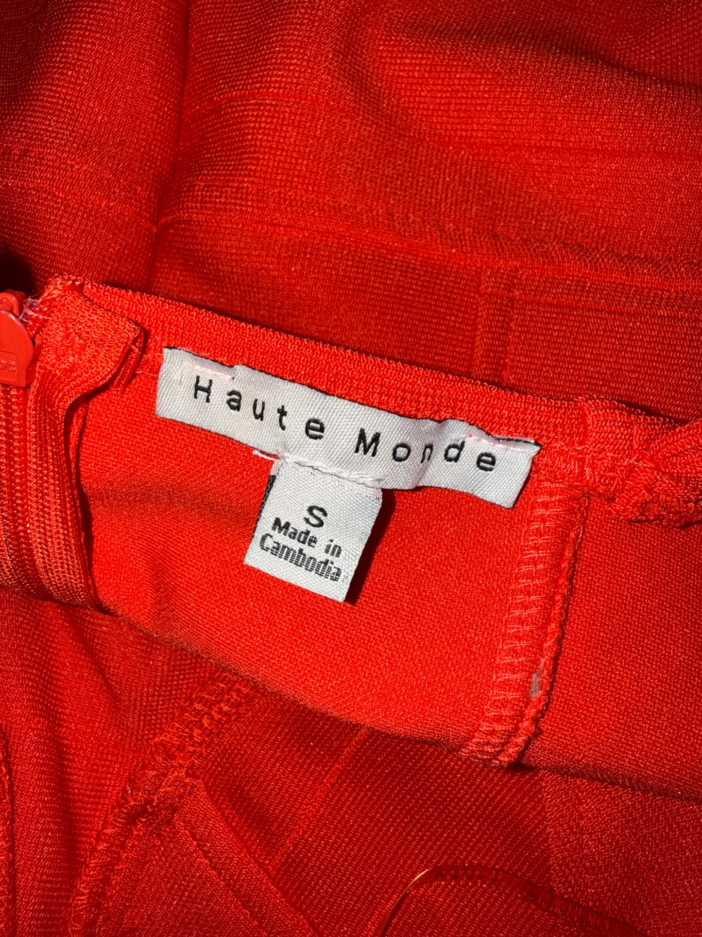Haute Monde (Small) Bright Orange Spaghetti Strap Midi Form Fitting Dress
